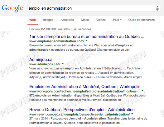 Google AdWords - meilleurs sites d'emploi en administration