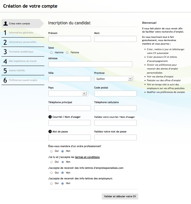 Remplissez votre CV automatisé sur emploisenadministration.com!